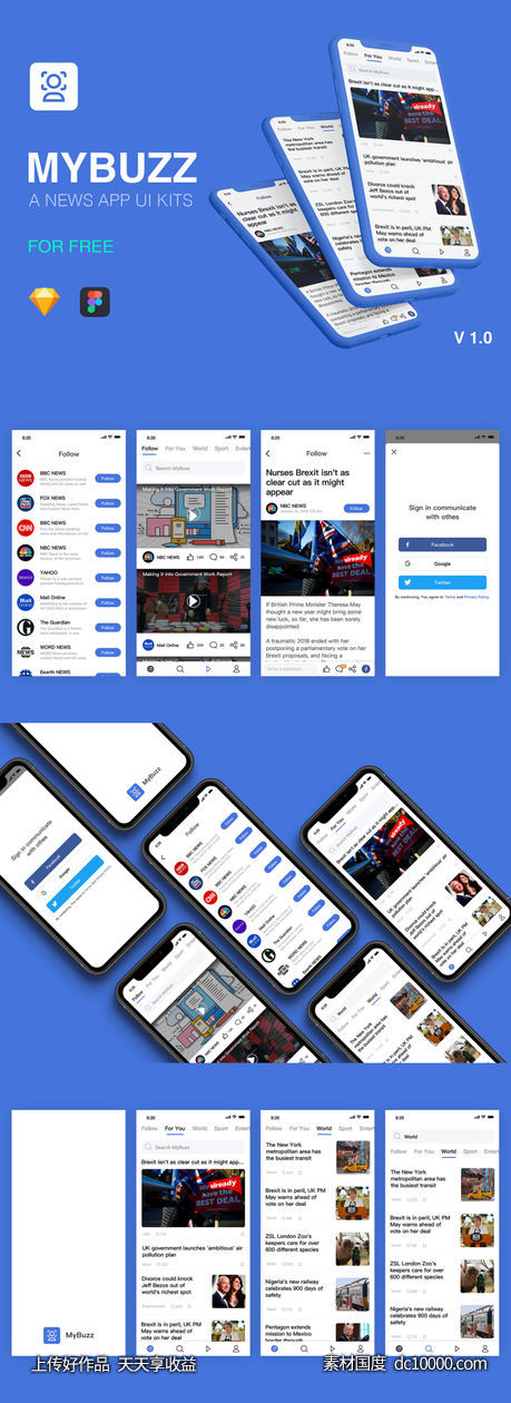 MyBuzz 新闻类app ui .sketch .fig素材下载-源文件-素材国度dc10000.com