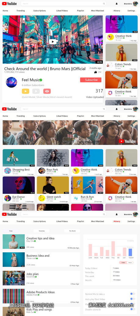 youtube 网页版 ui redesign .xd素材下载-源文件-素材国度dc10000.com