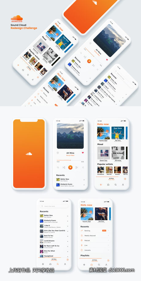 音乐app Sound Cloud UI Redesign .psd素材下载-源文件-素材国度dc10000.com