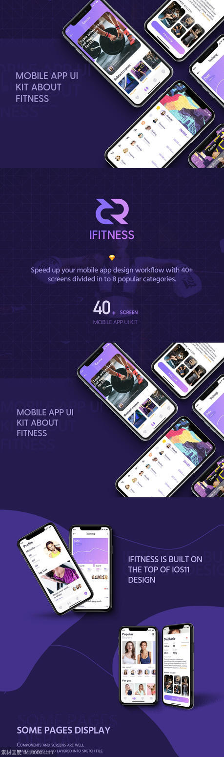 运动健身类社交app ui iFITNESS UI Kit .sketch素材下载 - 源文件