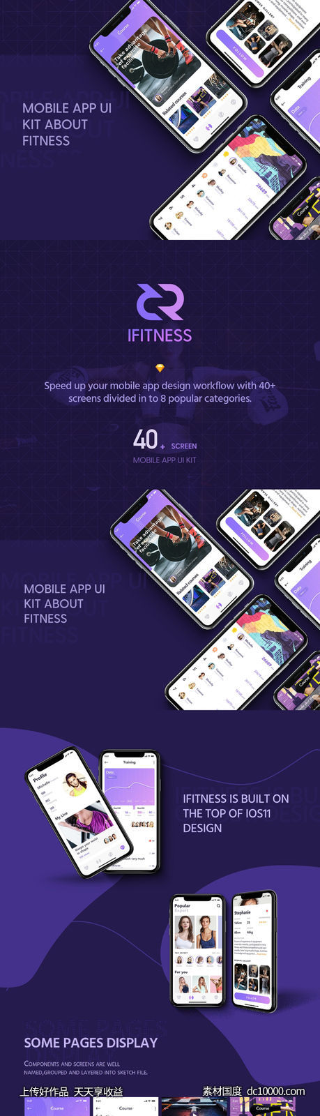 运动健身类社交app ui iFITNESS UI Kit .sketch素材下载-源文件-素材国度dc10000.com