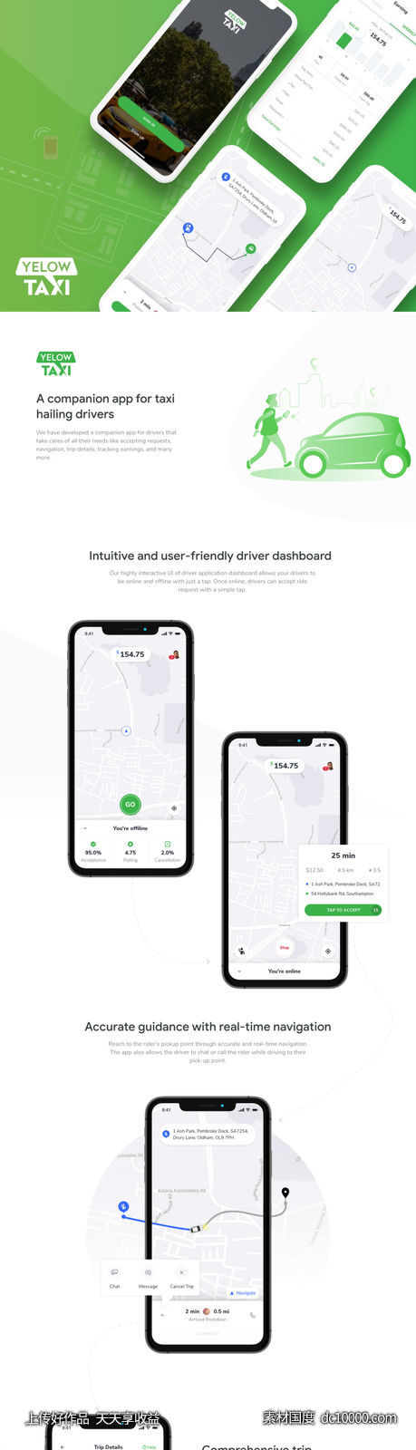 滴滴、Uber类似的成套打车app ui Yelow Taxi .xd素材下载 - 源文件