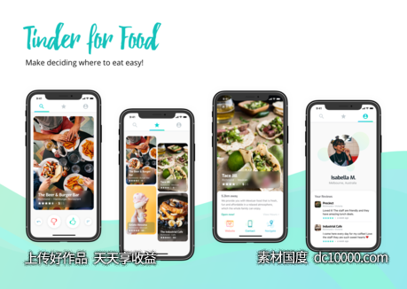 Tinder for Food 美食app ui .xd素材下载-源文件-素材国度dc10000.com