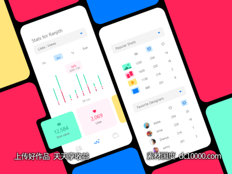 Dribbble dashboard app 版UI .xd素材下载-源文件-素材国度dc10000.com