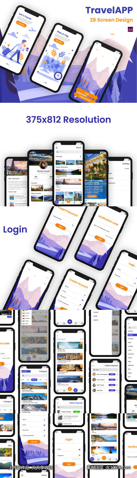 旅行app ui .xd素材下载-源文件-素材国度dc10000.com