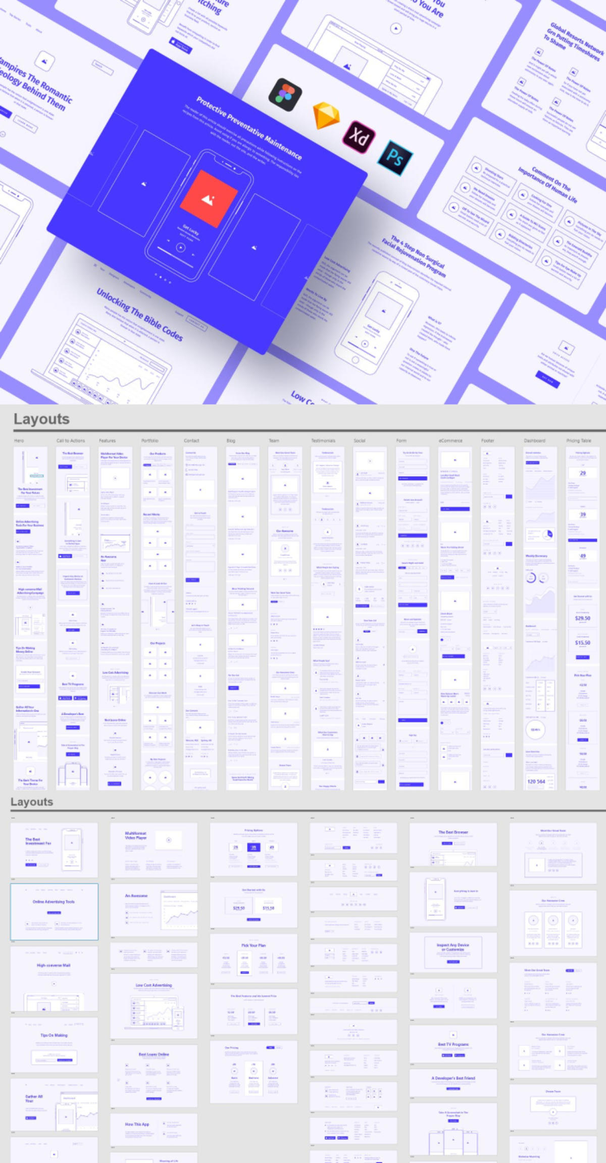 超级全线框套图 Method Wireframe Kit 2.3 .fig .sketch .xd素材下载