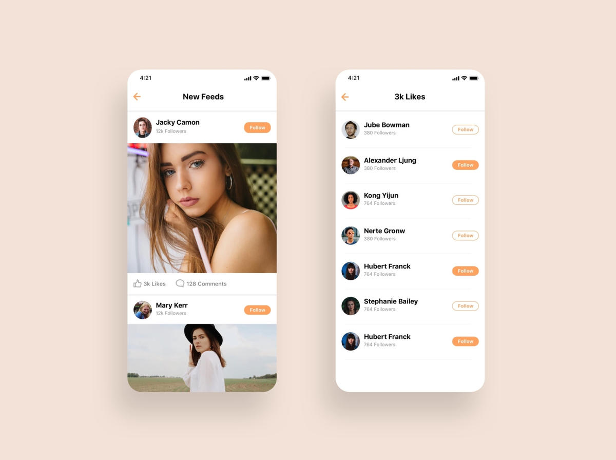 app feeds信息流 和 用户列表ui .sketch素材下载