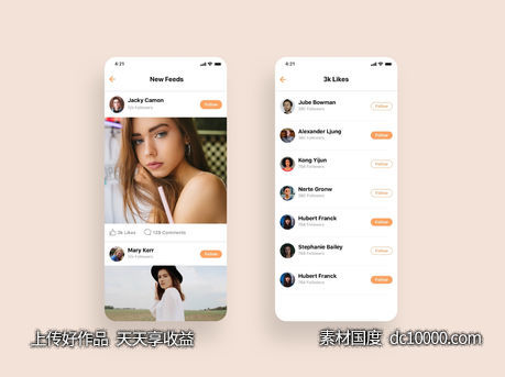 app feeds信息流 和 用户列表ui .sketch素材下载-源文件-素材国度dc10000.com