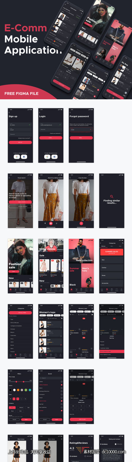 深色主题成套电商app ui .fig素材下载-源文件-素材国度dc10000.com