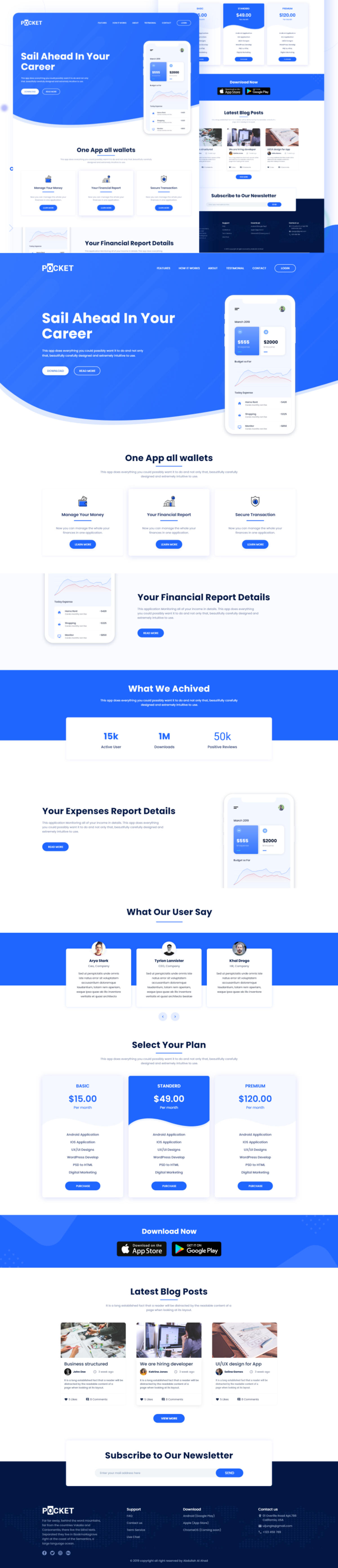 Pocket App Landing Page 网页模板 .xd素材下载