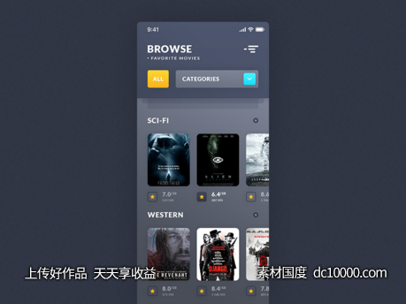 电影app 列表页面ui .psd素材下载-源文件-素材国度dc10000.com