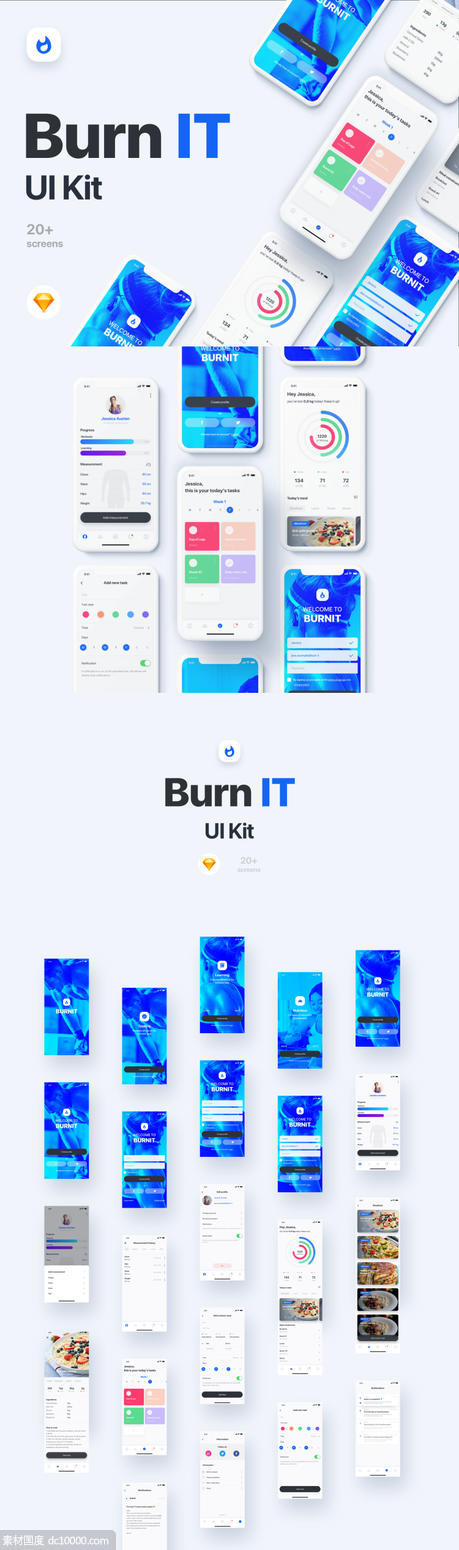 Burn IT健身app ui kit .sketch素材下载 - 源文件