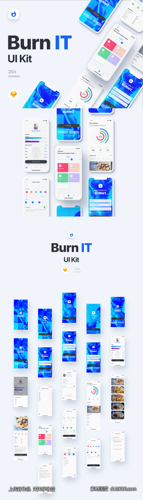 Burn IT健身app ui kit .sketch素材下载-源文件-素材国度dc10000.com