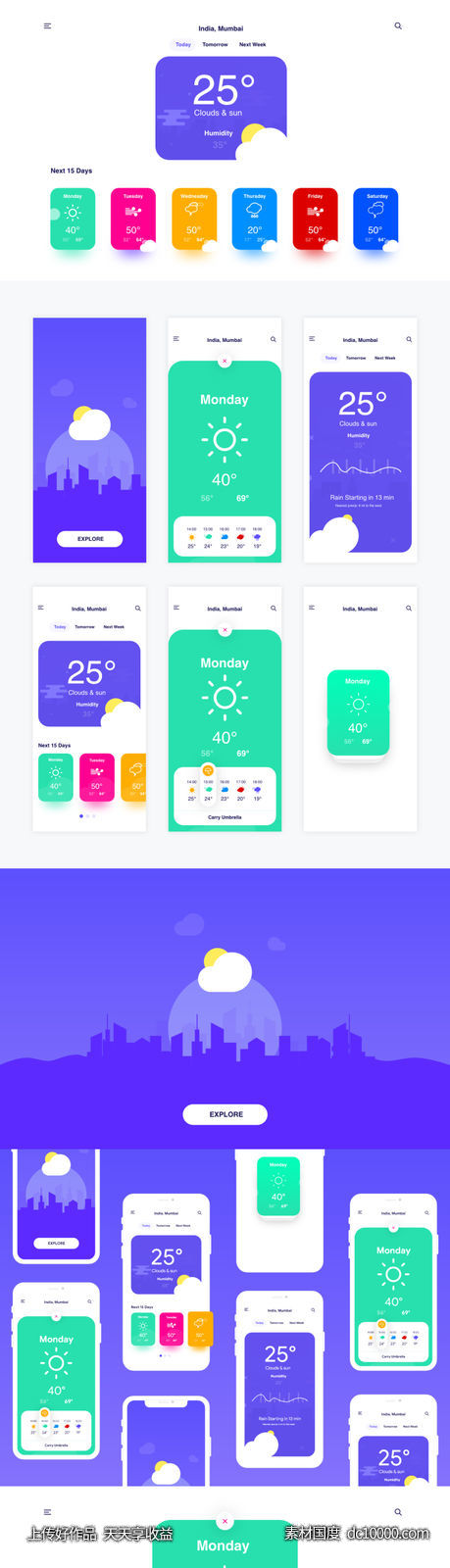 天气app ui .xd素材下载-源文件-素材国度dc10000.com