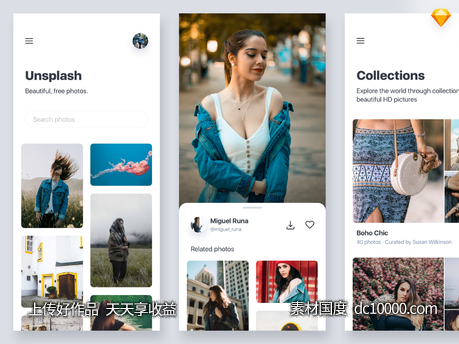Unsplash APP ui Redesign .sketch下载-源文件-素材国度dc10000.com