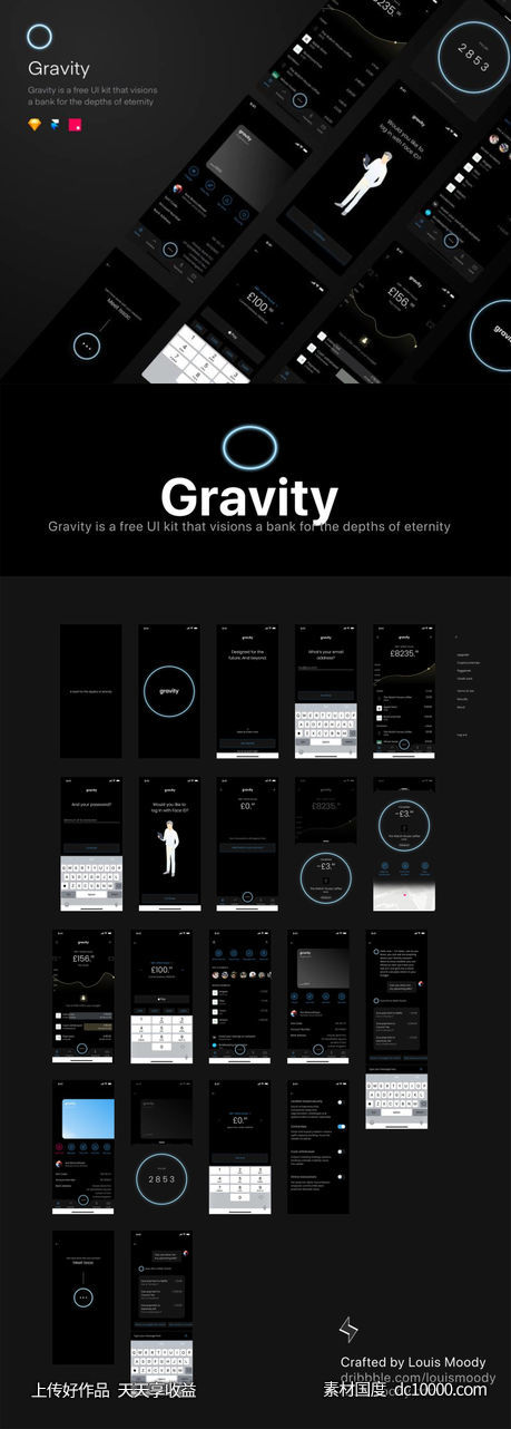 黑色主题APP UI kit Gravity .sketch素材下载-源文件-素材国度dc10000.com