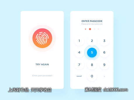 app 指纹输入和键盘输入界面 .sketch素材下载-源文件-素材国度dc10000.com