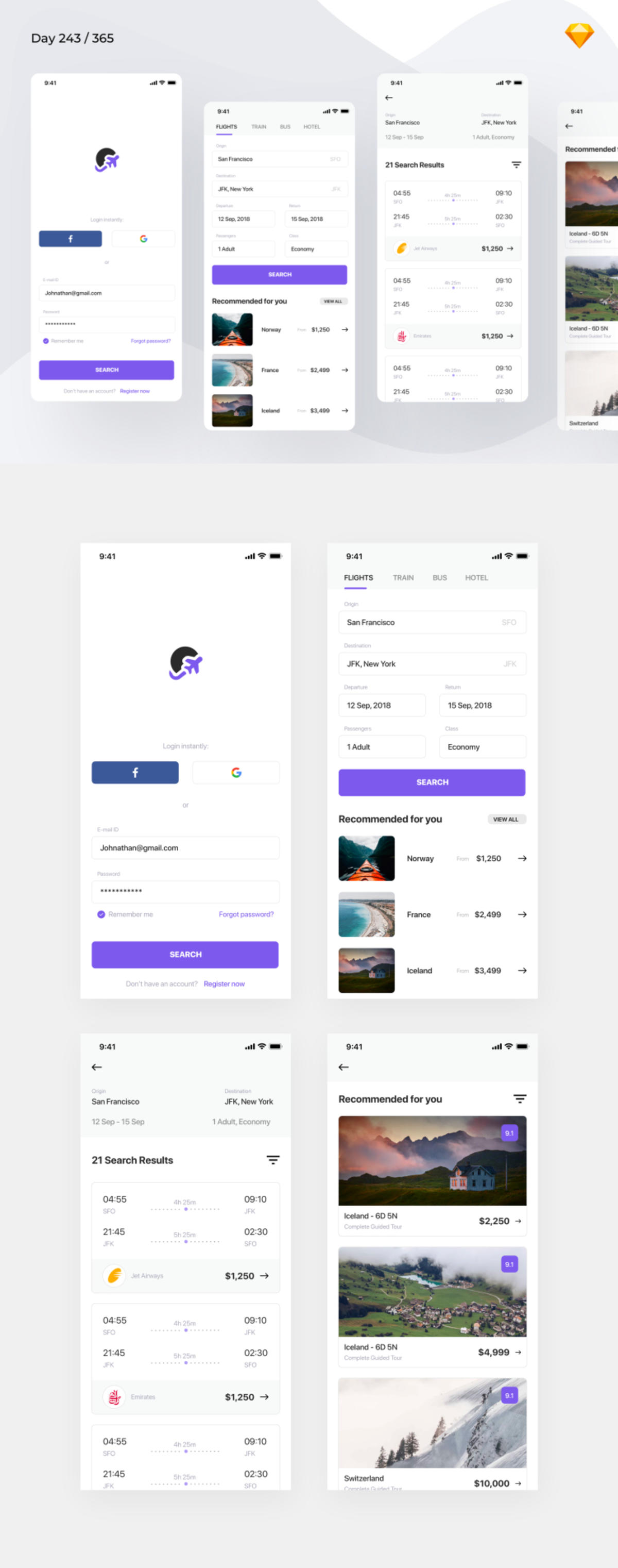 机票预订app ui .sketch下载