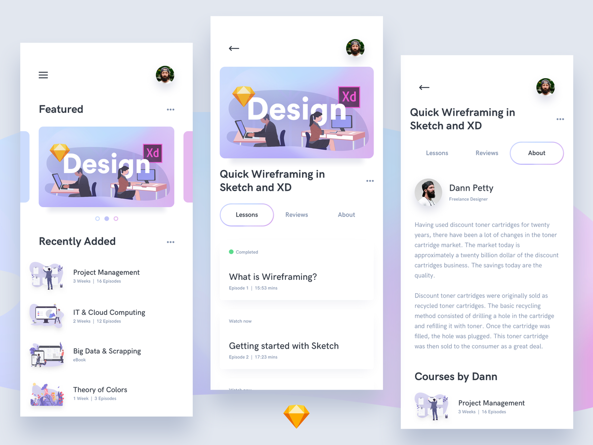在线课程app ui .sketch下载