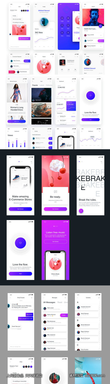 Brake ui kit 2.0 100+ app页面模板 .sketch .fig .xd .psd素材下载-源文件-素材国度dc10000.com