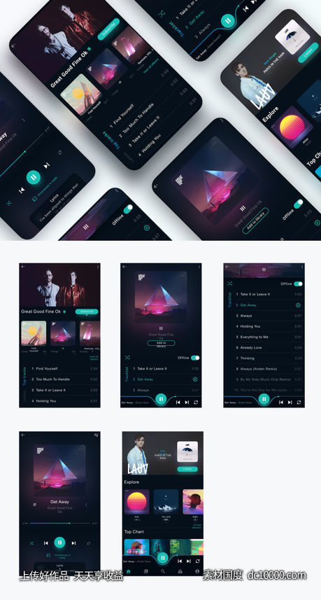 Spotify App ui design concept .sketch素材下载-源文件-素材国度dc10000.com