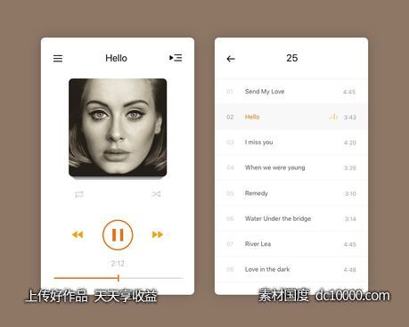 一个简洁的音乐播放器界面.sketch素材下载-源文件-素材国度dc10000.com