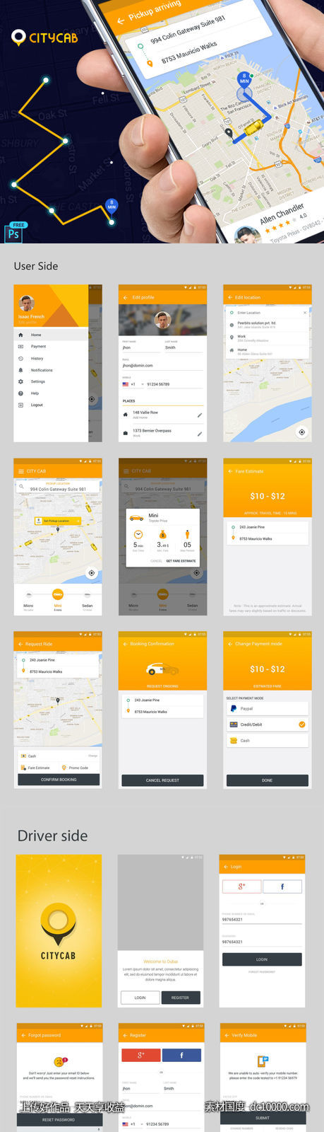 打车软件全套app ui .psd素材下载-源文件-素材国度dc10000.com