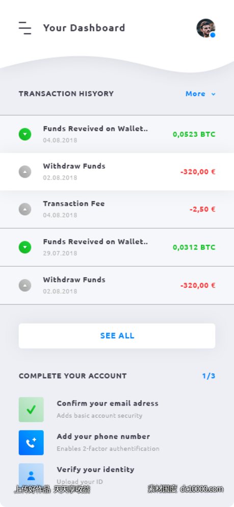 金融app dashboard、货币兑换页面 ui .psd素材下载-源文件-素材国度dc10000.com
