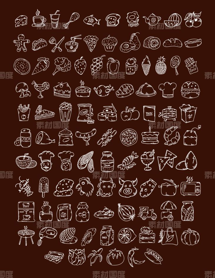 100个手绘美食图标 .sketch素材下载