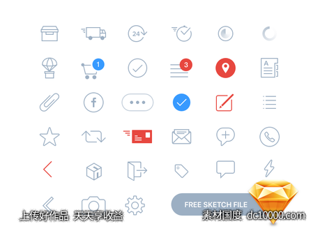 一组简洁线形图标 sketch素材下载-源文件-素材国度dc10000.com