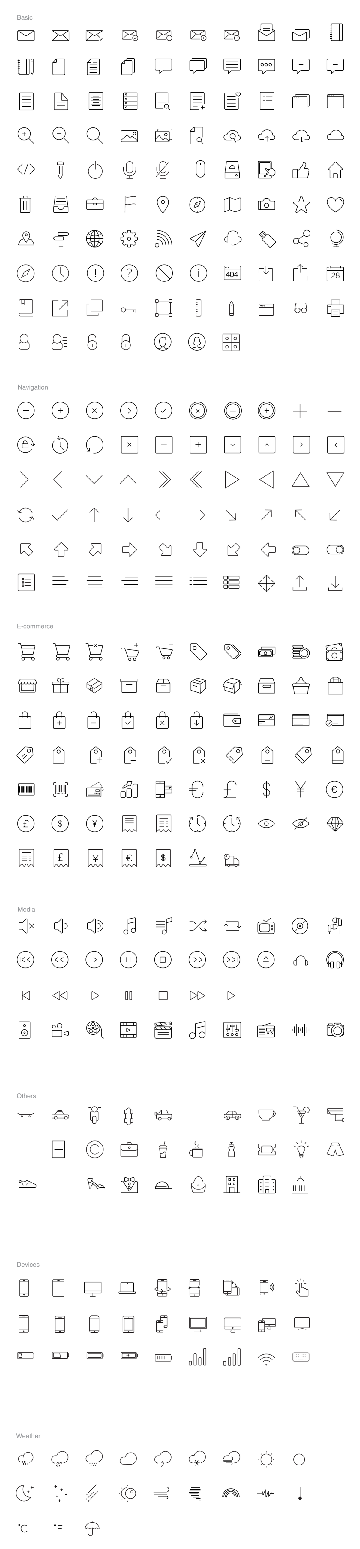 100+极细线条图标（电商、设备、天气、媒体） .sketch素材下载