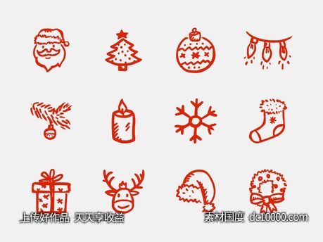 一组手绘风格圣诞图标 .sketch素材下载-源文件-素材国度dc10000.com