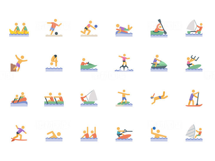 24个水彩风格体育运动项目图标 .svg素材下载