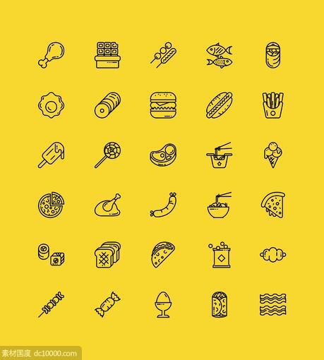30个快餐食物图标 .sketch素材下载 - 源文件