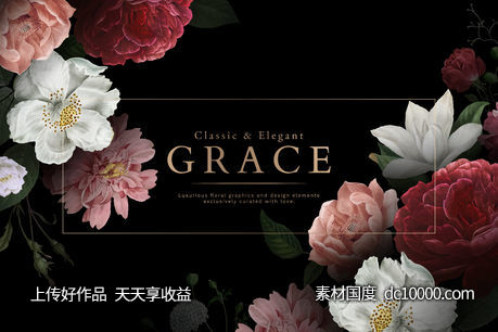 手绘 花朵 黑色大气 横版海报 展板设计 设计 广告设计-源文件-素材国度dc10000.com