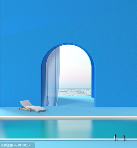 泳池舞台拱门天空云彩创意海报PSD分层设计素材 - 源文件