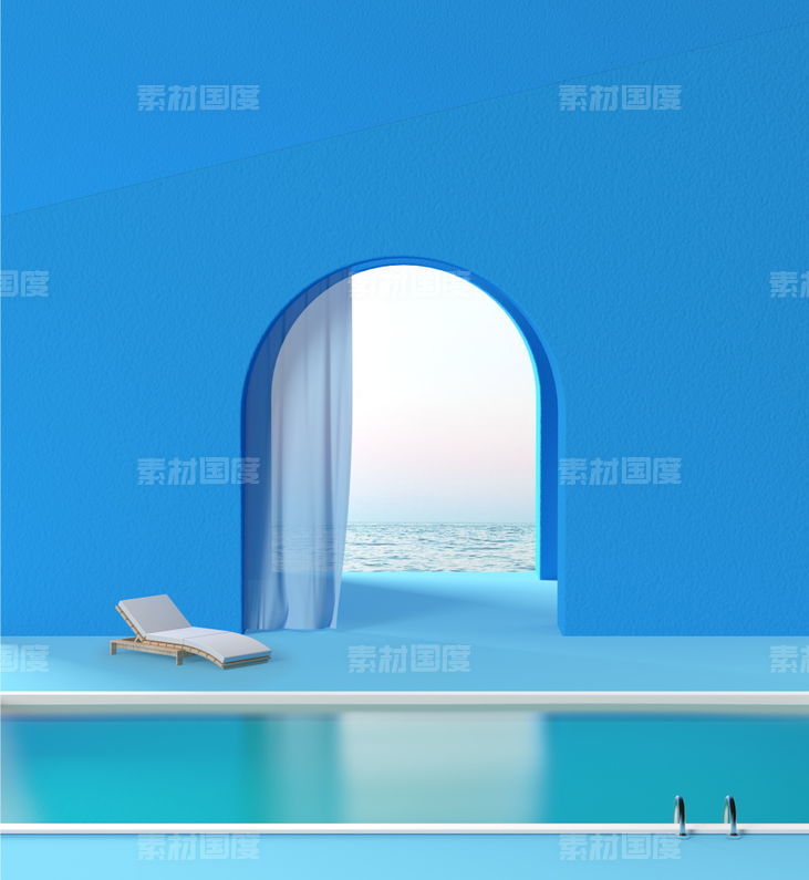 泳池舞台拱门天空云彩创意海报PSD分层设计素材