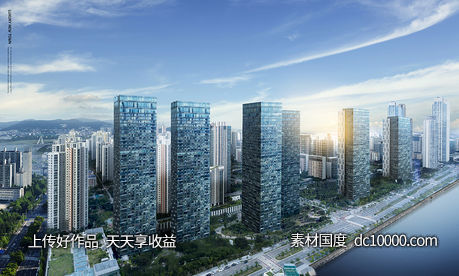 现代城市建筑风景河流琥珀地产海报PSD分层设计素材-源文件-素材国度dc10000.com