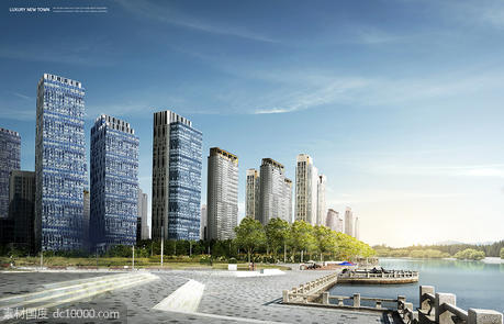 现代城市建筑风景河流琥珀地产海报PSD分层设计素材 - 源文件