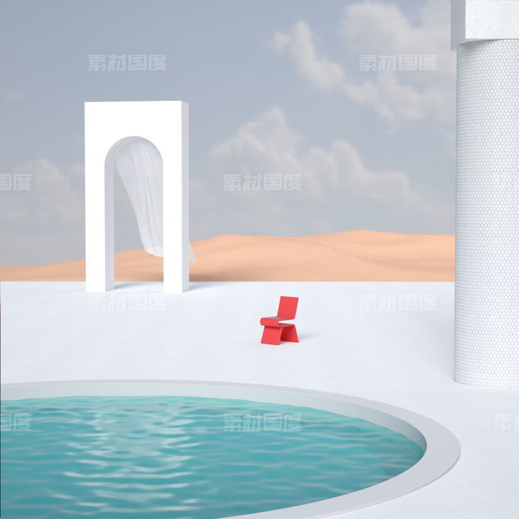 泳池舞台拱门天空云彩创意海报PSD分层设计素材