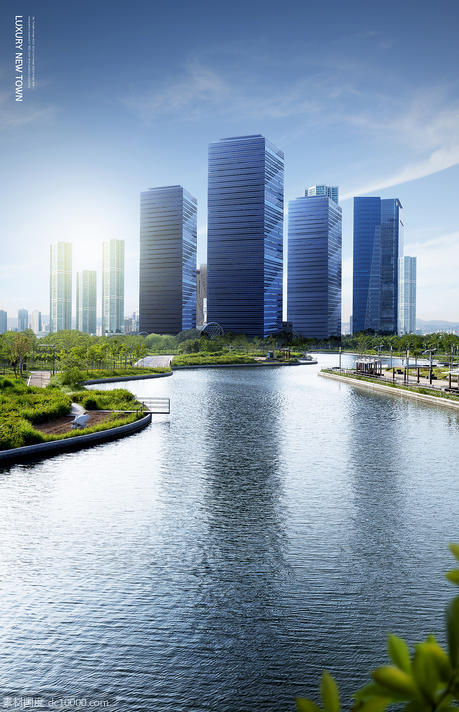 现代城市建筑风景河流琥珀地产海报PSD分层设计素材 - 源文件