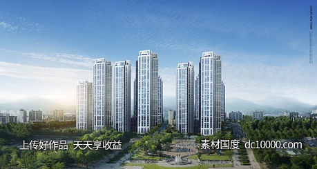 现代城市建筑风景河流琥珀地产海报PSD分层设计素材 - 源文件