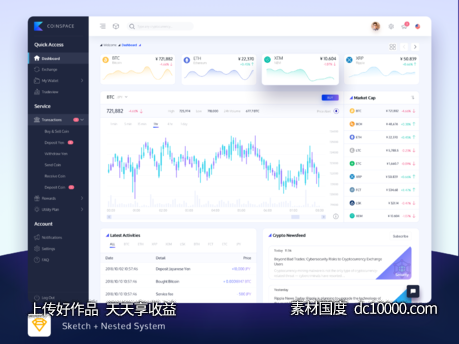 加密货币平台 后台dashboard .sketch模板下载-源文件-素材国度dc10000.com