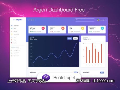 Argon Dashboard html5css3 bootstrap 4网页模板下载-源文件-素材国度dc10000.com