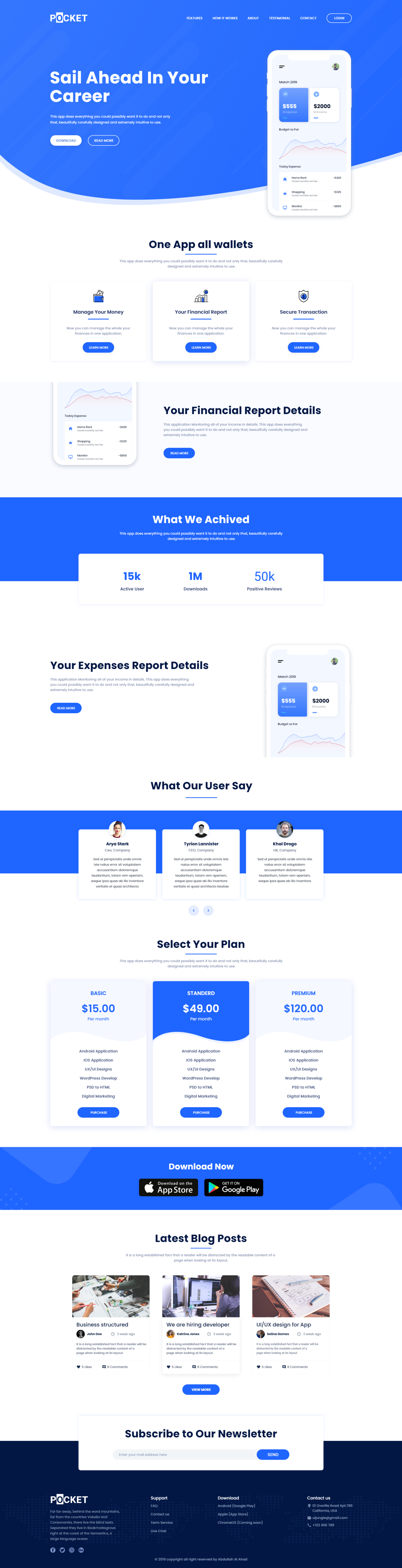 Pocket App Landing Page 网页模板 .xd素材下载