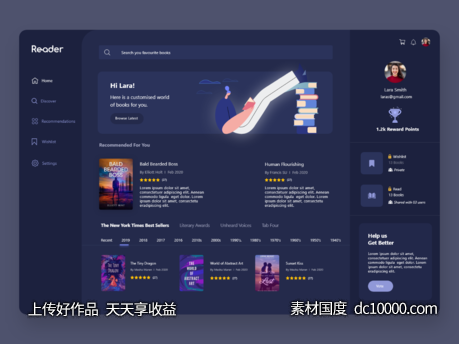 读书网站后台dashboard .xd素材下载 - 源文件