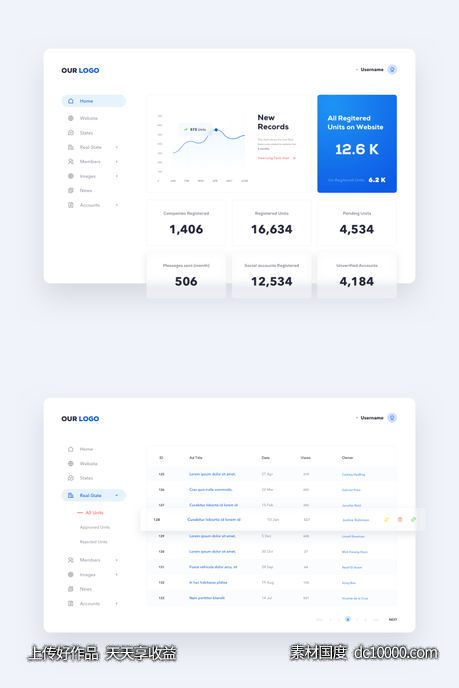 地产后台dashboard .sketch素材下载-源文件-素材国度dc10000.com