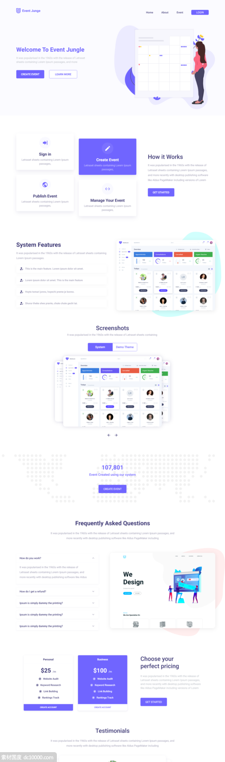 Event Management APP site landing page .sketch素材下载 - 源文件