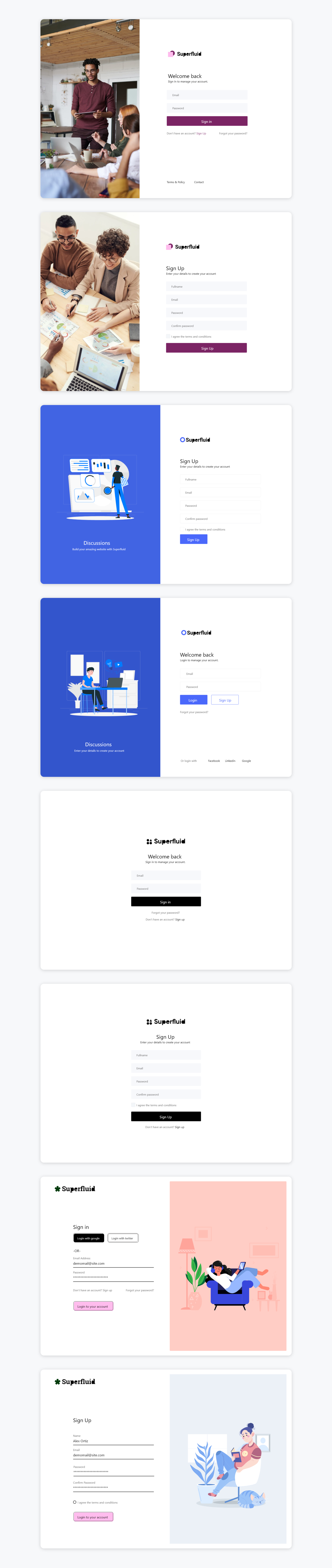 Superfuild 网站登录、注册页面模板 .sketch素材下载