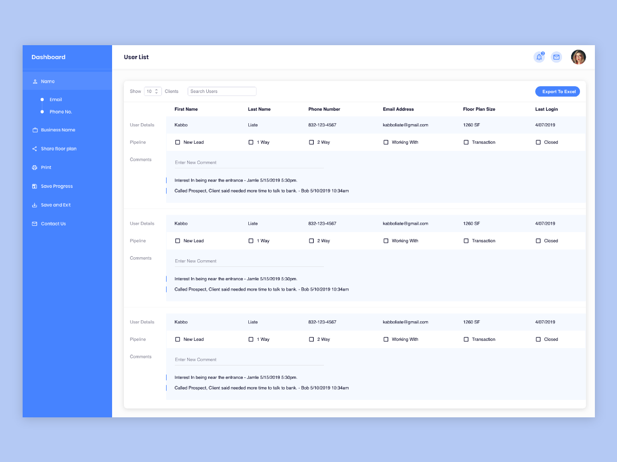 用户列表dashboard .xd素材下载